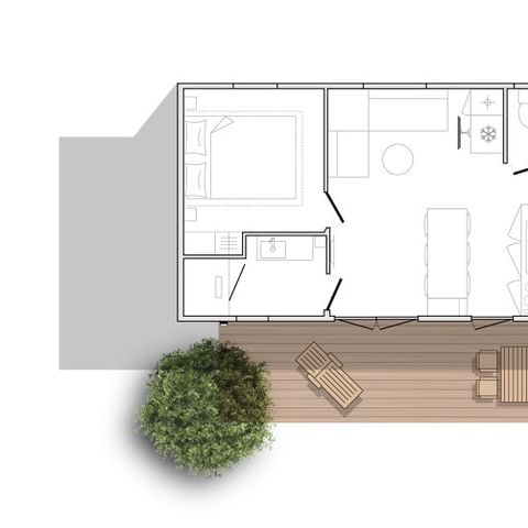 Mobilheim 6 Personen - HORIZON Premium 33m² 3 Zimmer Überdachte Terrasse