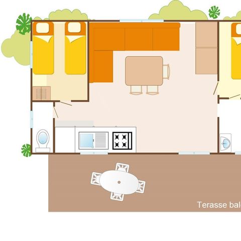 Mobilheim 6 Personen - Classic XL | 2 Zi. | 4/6 Pers. | Überdachte Terrasse