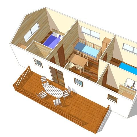 Mobilheim 4 Personen - Comfort XL | 2 Schlafz. | 4 Pers. | Erhöhte Terrasse