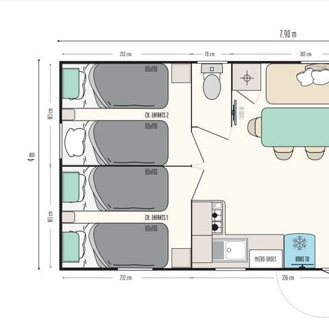 Mobilheim 6 Personen - Privilège 28m² - 3 Schlafzimmer - Clim + TV + Geschirrspülmaschine