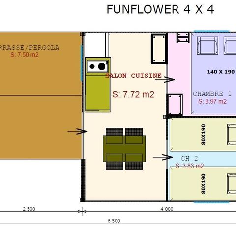 Bungalowzelt 4 Personen - FUNFLOWER ECO ohne Sanitäranlagen