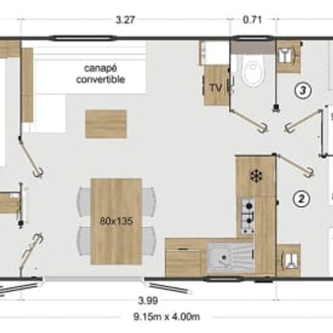 Mobilheim 6 Personen - Elite 3 Schlafzimmer + Deck + A/C