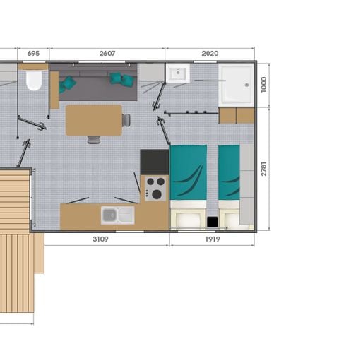 Mobilheim 4 Personen - MOBILHEIM SAVANAH 30M² mit halb überdachter Terrasse