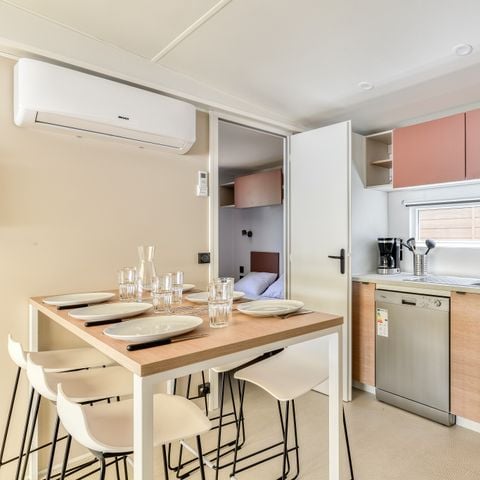 Mobilheim 6 Personen - Premium | 3 Schlafz. | 6 Pers. | Erhöhte Terrasse | Klimaanlage | TV