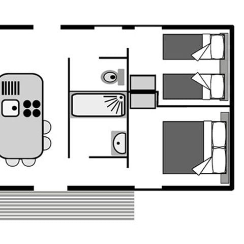 Mobilheim 6 Personen - Premium Exclusive | 3 Zi. | 6 Pers. | Erhöhte Terrasse | Klimaanlage | TV