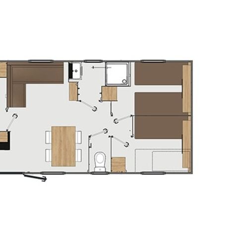 Mobilheim 6 Personen - Premium Exclusive | 3 Zi. | 6 Pers. | Erhöhte Terrasse | Klimaanlage | TV