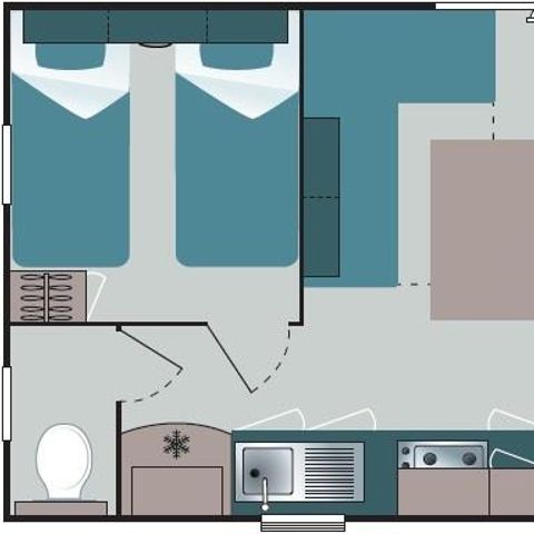 Mobilheim 6 Personen - 2 Schlafzimmer und Wohnzimmercouch + Klimaanlage