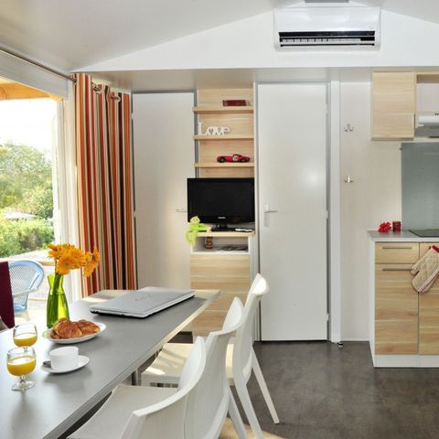 Mobilheim 4 Personen - Comfort | 2 Schlafz. | 4 Pers. | Erhöhte Terrasse | Klimaanlage