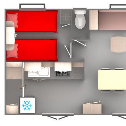 Mobilheim 4 Personen - Standard Cocoon 28m² - 2 Zimmer + Terrasse mit Sonnenschirm