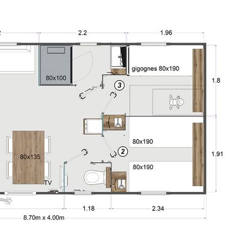 Mobilheim 6 Personen - L'Ecume, Mobil Home 3 CH - 6 pers