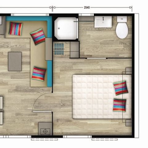 Mobilheim 4 Personen - Premium | 2 Zi. | 4 Pers. | Erhöhte Terrasse | Klimaanlage | TV