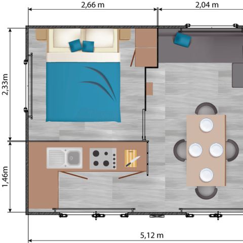 Mobilheim 6 Personen - Confort 35m² (3 Zimmer) mit überdachter Terrasse + TV