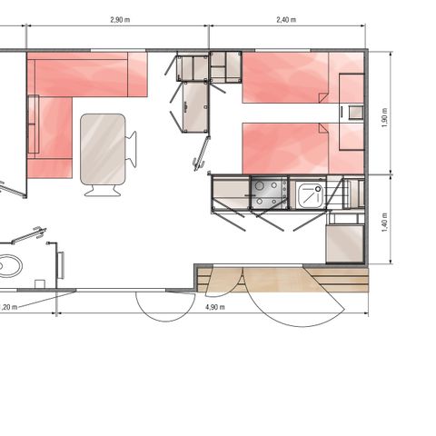 Mobilheim 6 Personen - EXOTIC 30m² - 2 Zimmer TV + Klimaanlage