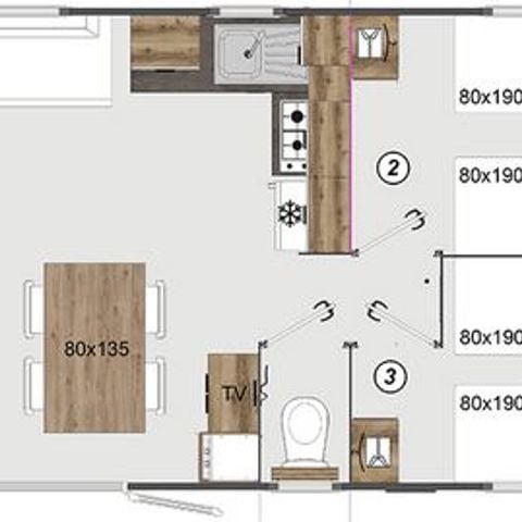 Mobilheim 12 Personen - PRESTA+ 60m² Tribu 6 Schlafzimmer 2 Badezimmer TV + Klimaanlage