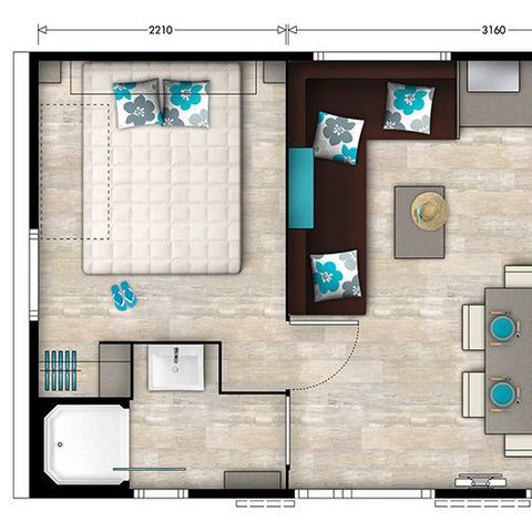 Mobilheim 6 Personen - Comfort | 3 Zi. | 6 Pers. | Erhöhte Terrasse | Klimaanlage | TV