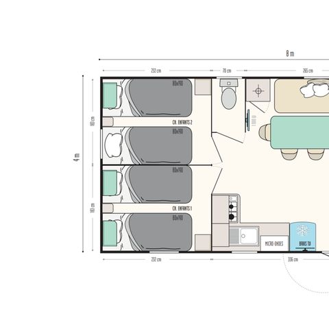 Mobilheim 6 Personen - Premium 32m² -3Zi - Überdachte Terrasse - KLIMA + TV