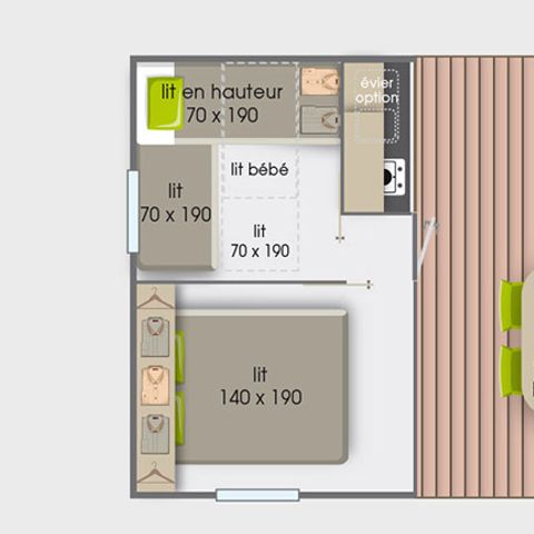 Bungalowzelt 5 Personen - Tithome 21m² - Standard - 2Zi - ohne Sanitäranlagen - Zeltterrasse