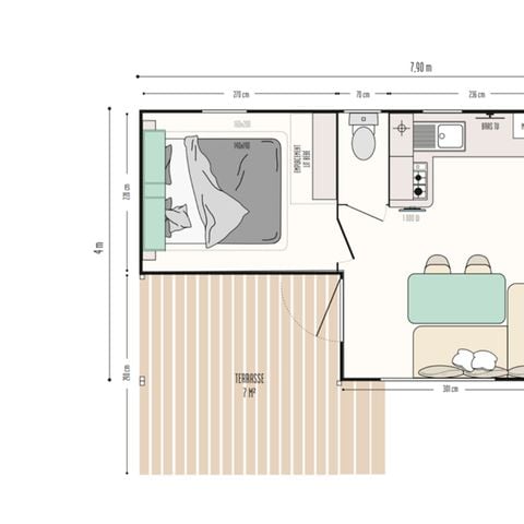 Mobilheim 4 Personen - Standard 22m²- 2 Schlafzimmer - Kleine Terrasse - TV