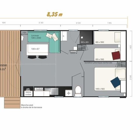 Mobilheim 4 Personen - Premium 25 m² inkl. überdachte Terrasse- 2 Zimmer +TV + Geschirrspülmaschine + BBQ