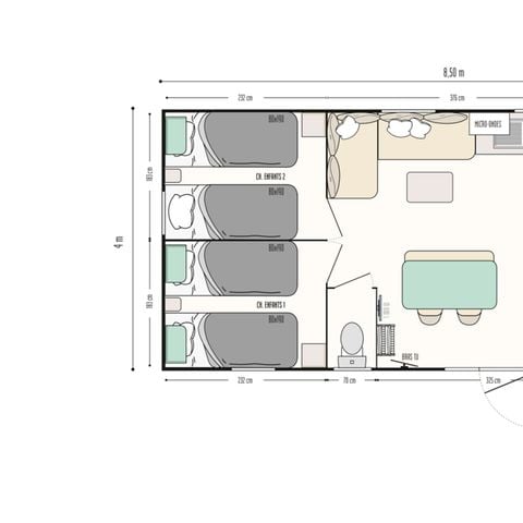 Mobilheim 6 Personen - Komfort 33 m² inkl. Terrasse 3 Zimmer + TV