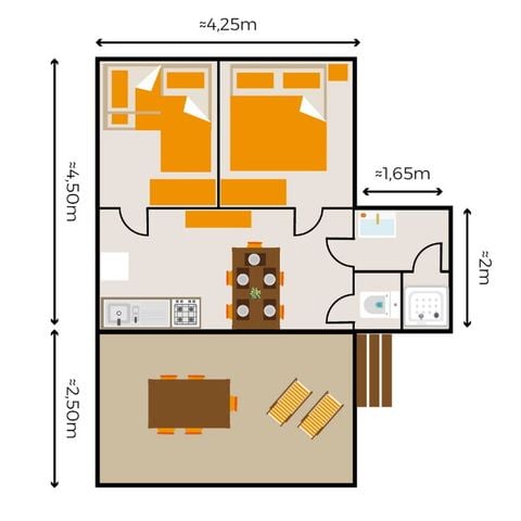 Zelt 5 Personen - Hütte | 2 Schlafz. | 4/5 Pers. | TV