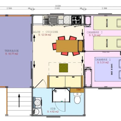 AUßERGEWÖHNLICHE UNTERKUNFT 5 Personen - Cosyflower Premium 38m² (2 Schlafzimmer) + TV + Geschirrspüler + Bettwäsche + Handtücher + überdachte Terrasse 4/5 Pers.