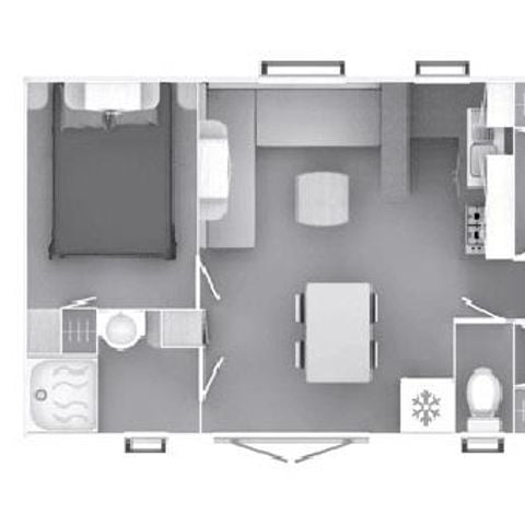 Mobilheim 6 Personen - Standard 35m² 3 Schlafzimmer + Terrasse + TV