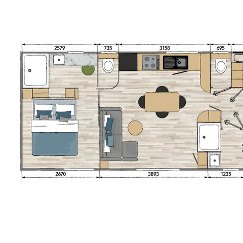 Mobilheim 6 Personen - TULUM 3CH, LUXUS - S - Klimatisiert - 3 Schlafzimmer