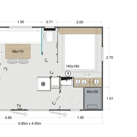 Mobilheim 4 Personen - riviera Confort 25m² - 2 Zimmer + Klimaanlage + TV + überdachte Terrasse