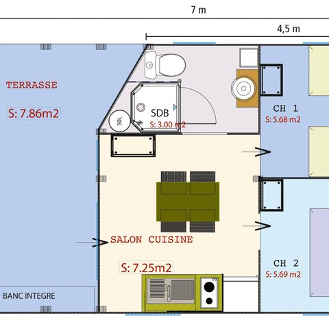 Bungalowzelt 4 Personen - Freeflower Confort 22m² (2 Zimmer) + Überdachte Terrasse 5 Pers.