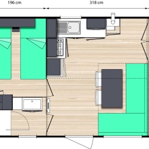 Mobilheim 4 Personen - Le Chêne (2 Zimmer) + große Terrasse + TV free WIFI*.