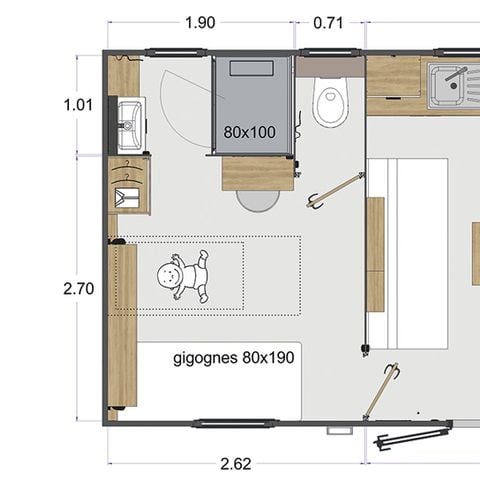 Mobilheim 4 Personen - Olivier (2023), 2 Schlafzimmer 2 Badezimmer, großes Wohnzimmer (tv), Terrasse, wifi