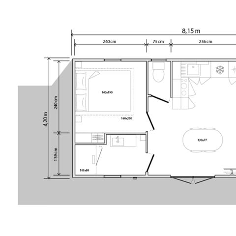 Mobilheim 4 Personen - Komfort 31m² - 2 Zimmer + halbbedeckte Terrasse + TV + LV