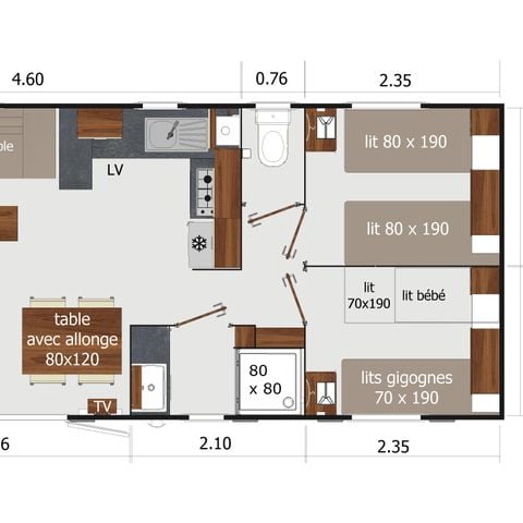 Mobilheim 6 Personen - Premium 39m² (3 Schlafzimmer) - 2 Bäder - überdachte Terrasse