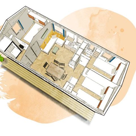 Mobilheim 6 Personen - MH 3 CH Komfort + Holzterrasse "neu"