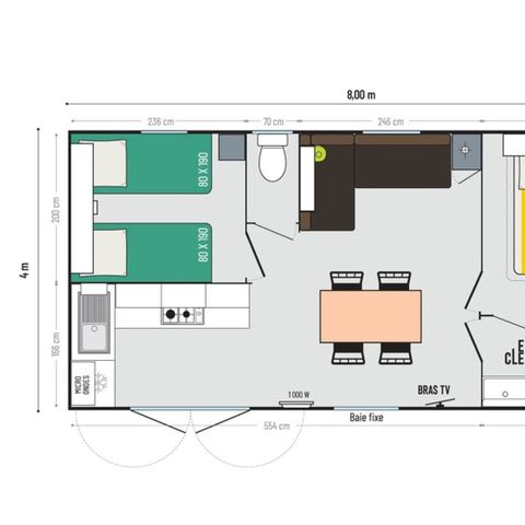 Mobilheim 4 Personen - 2 Schlafzimmer Riviera Suite