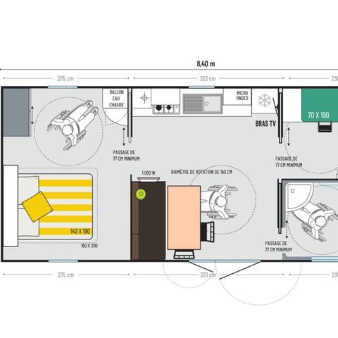 Mobilheim 4 Personen - 2 Zimmer PMR (Person mit eingeschränkter Mobilität)