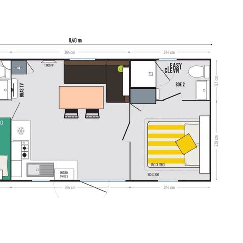 Mobilheim 4 Personen - 2 Schlafzimmer Aqua 2 Bäder