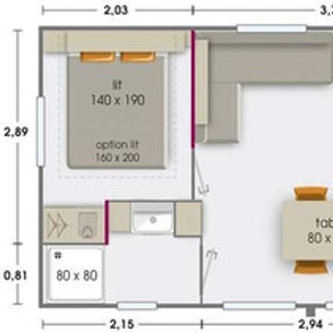 Mobilheim 6 Personen - 3 Zimmer klimatisiert