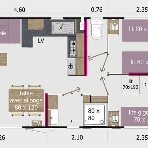 Mobilheim 6 Personen - 3 Schlafzimmer 2 Badezimmer klimatisiert