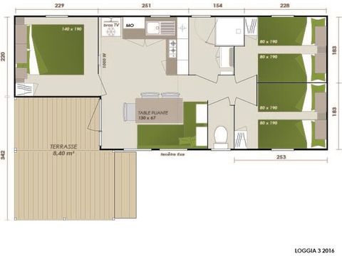 Mobilheim 6 Personen - Family 3ch-Terrasse XXL überdacht-TV-LV-Plancha-30m² | PREMIUM