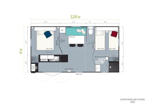 Mobilheim 5 Personen - Family 2ch-terrasse XXL überdacht-TV-LV-plancha-28m² | PREMIUM