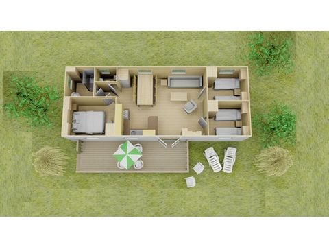 Mobilheim 6 Personen - Comfort | 3 Zi. | 6 Pers. | Erhöhte Terrasse | Clim.