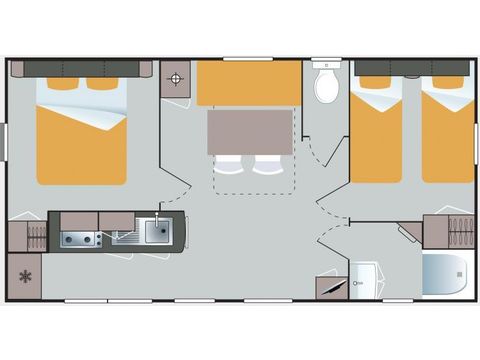 Mobilheim 4 Personen - Homeflower Premium 26,5m² (2 Schlafzimmer)+ Klimaanlage