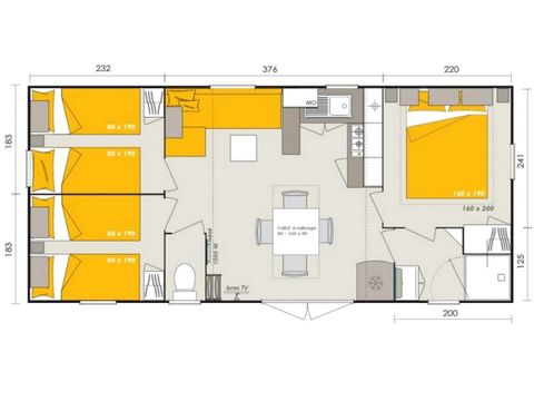 Mobilheim 6 Personen - Homeflower Premium 30,5m² (3 Schlafzimmer)+ Klimaanlage