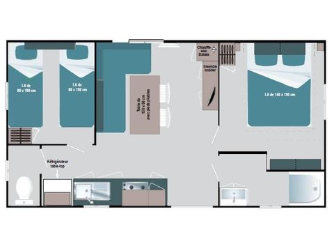 Mobilheim 4 Personen - 2 Schlafzimmer + Klimaanlage