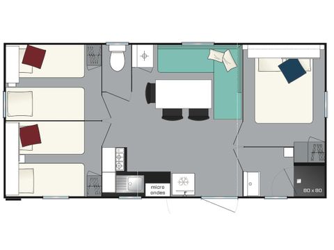 Mobilheim 6 Personen - 3 Schlafzimmer + Klimaanlage