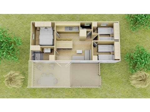 Mobilheim 6 Personen - Comfort XL | 3 Schlafz. | 6 Pers. | Erhöhte Terrasse