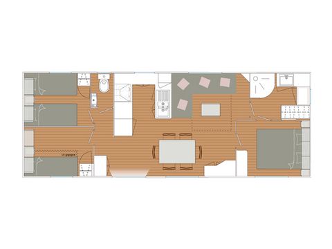 Mobilheim 6 Personen - Blueberry 3 PREMIUM -2 Schlafzimmer 32m²- *Klima, Terrasse, TV*.