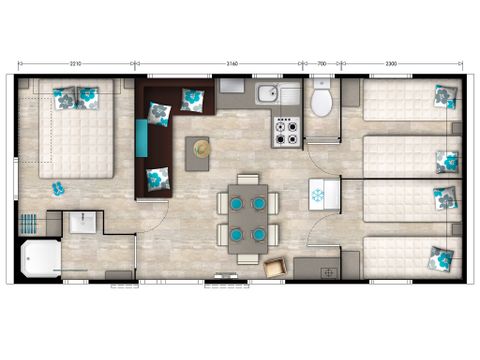 Mobilheim 6 Personen - Mobilheim | Premium | 3 Zi. | 6 Pers. | Erhöhte Terrasse | Klima.